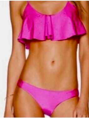 AMUSE SOCIETY PRESLEY PINK RUFFLE MICRO STUDDED BIKINI SIZE SMALL